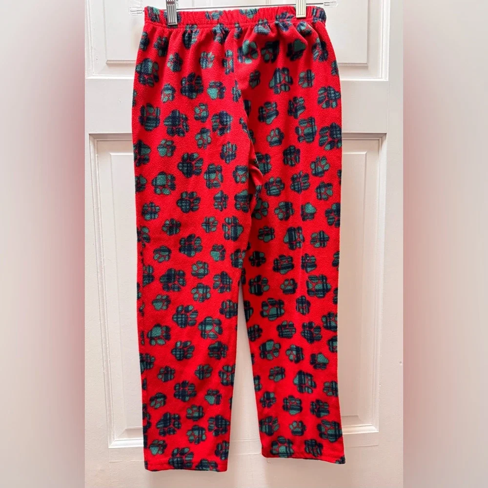 Sleep Street Boys’ Paw Print Holiday Red Fleece Pajama Pants – Size 14